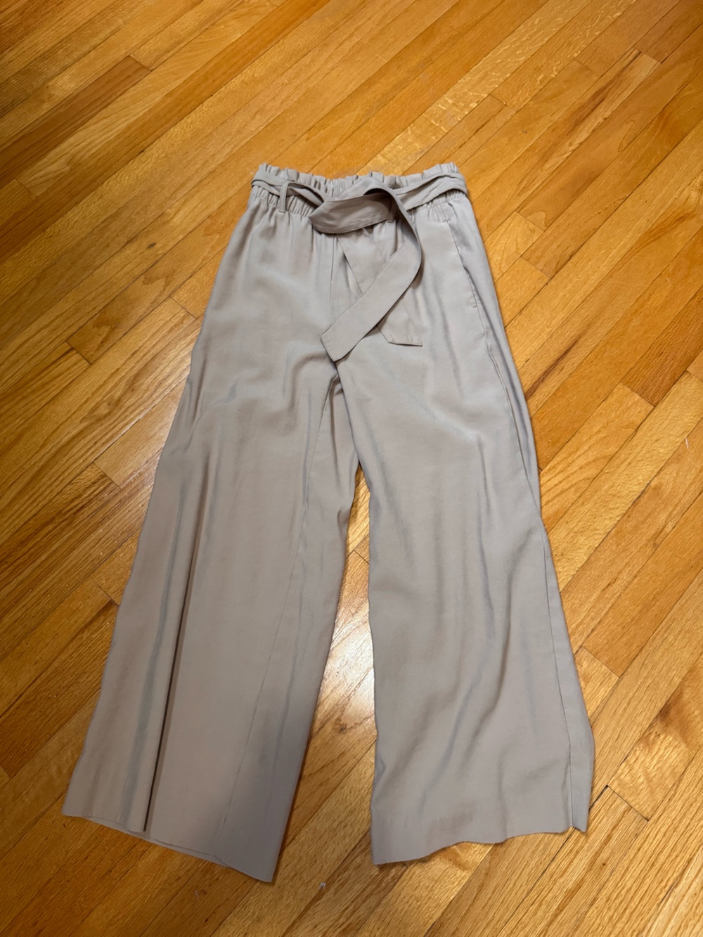 Ann Taylor Wide-Leg Tie-Waist Pants - Taupe